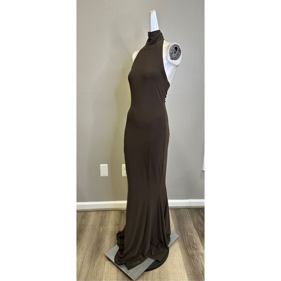 NWT Norma Kamali Halter Turtle Fishtail Gown in Chocolate Size XXS $195 - Picture 5 of 10